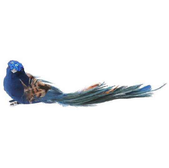 BirdClip, Blue Flock Sequin & Natural Feather, Looking Left 14cm *ETA Nov